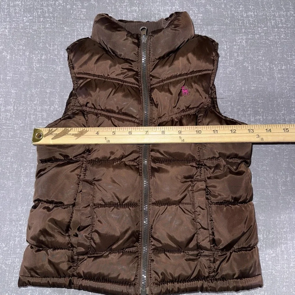 Old Navy Vest Girls Small Brown Puffer Fleece Lined Quilted Zip Fall Winter